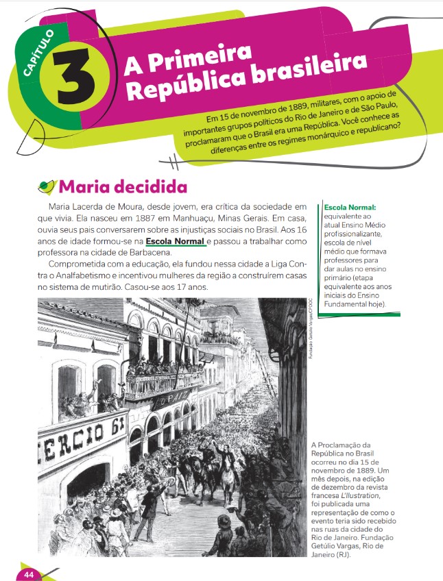 Maria Lacerda de Moura, anarquista brasileira que lutou pelos direitos da mulher na Primeira República - capítulo 3, 9º ano - p.44.